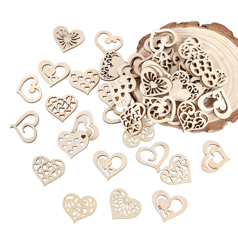 50/100pcs Hollowed Heart Patte - Oud Wood Chip 评论和价格