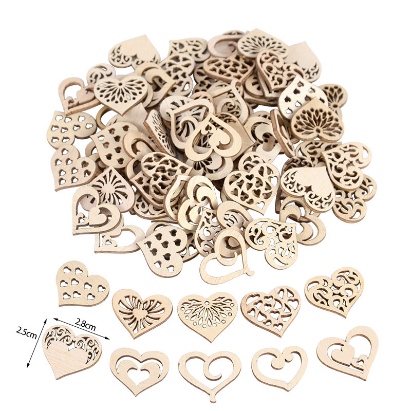 50/100pcs Hollowed Heart Patte - Oud Wood Chip 评论和价格