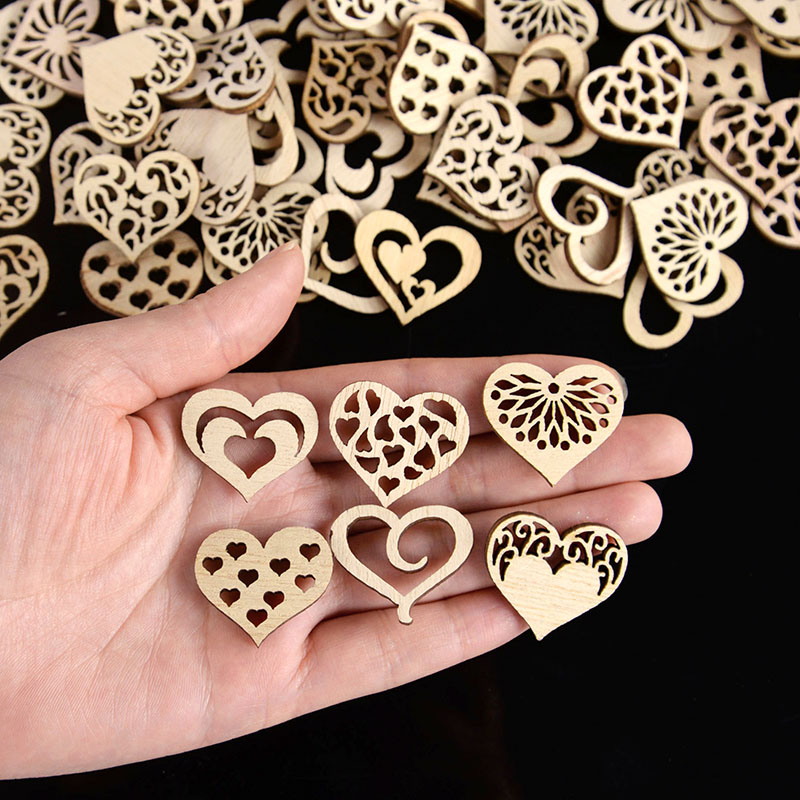 50/100pcs Hollowed Heart Patte - Oud Wood Chip 评论和价格