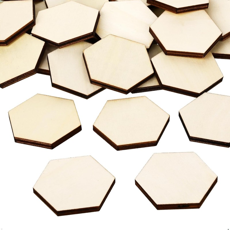 50PCS 4CM Unfinished Wood Hexa - Oud Wood Chip 评论和价格