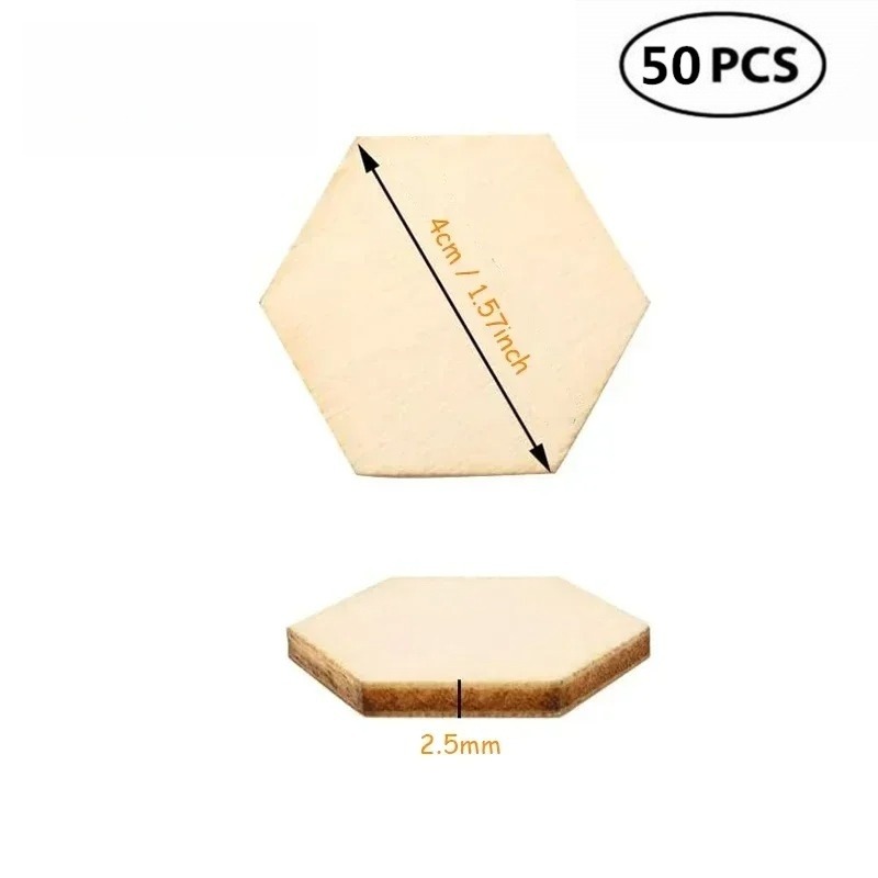 50PCS 4CM Unfinished Wood Hexa - Oud Wood Chip 评论和价格