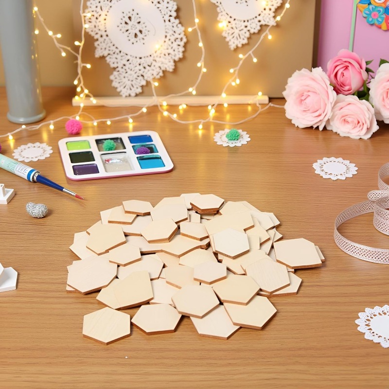 50PCS 4CM Unfinished Wood Hexa - Oud Wood Chip 评论和价格