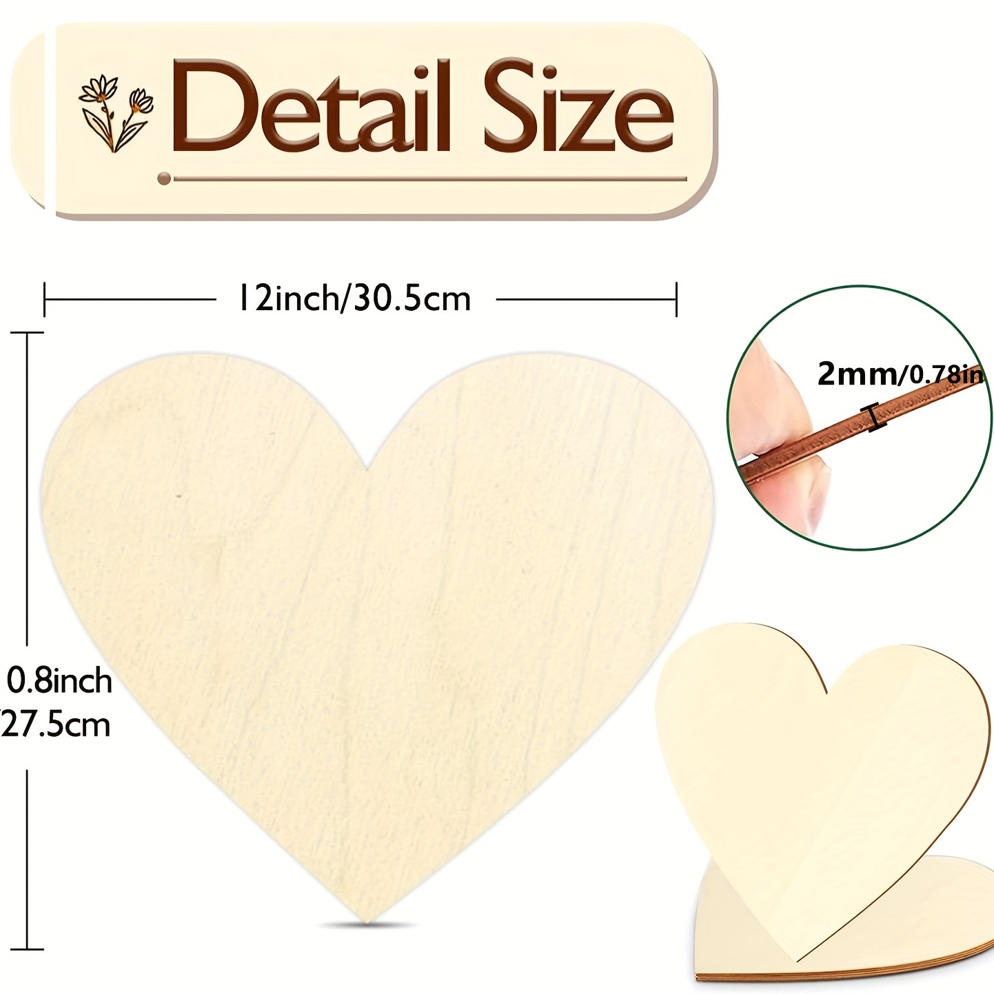 2Pcs 12Inch Blank Heart Cutout - Oud Wood Chip 评论和价格